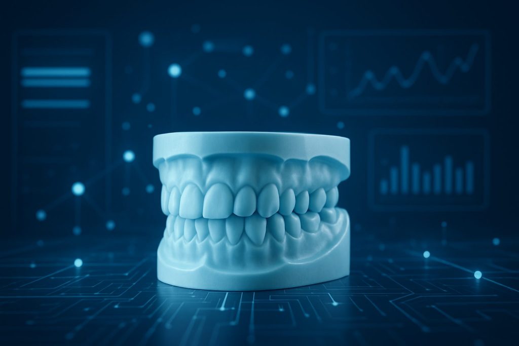 3D model of dental aligners on a digital background