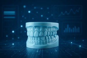 3D model of dental aligners on a digital background